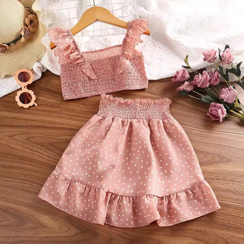Girls Square Collar Vest Top + Lace Skirts