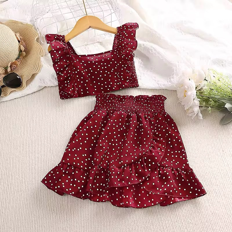 Girls Square Collar Vest Top + Lace Skirts