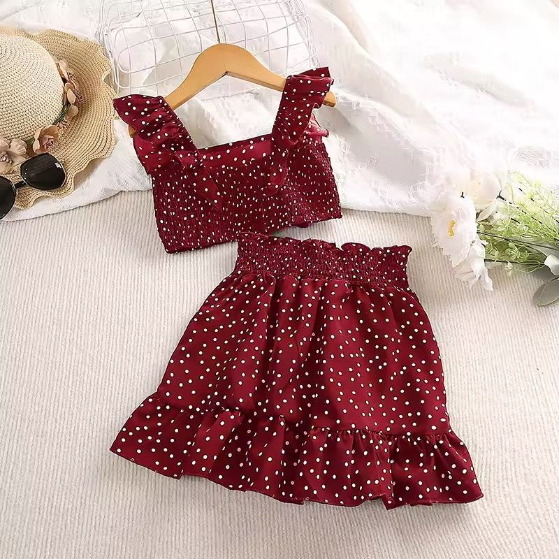 Girls Square Collar Vest Top + Lace Skirts