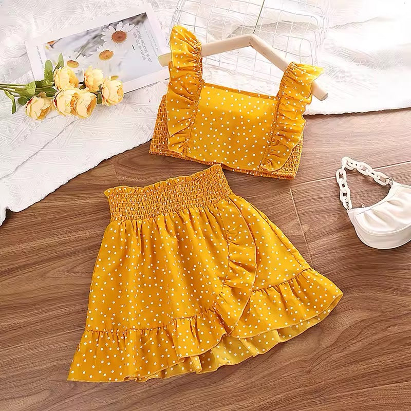 Girls Square Collar Vest Top + Lace Skirts