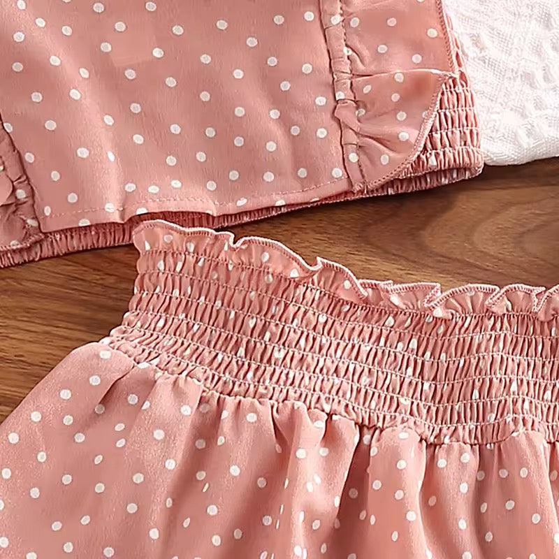 Girls Square Collar Vest Top + Lace Skirts