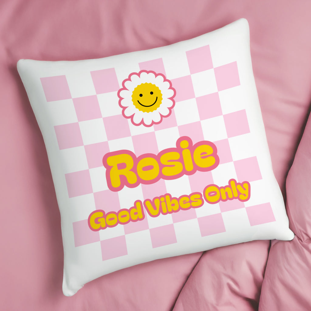 Personalised pink Check Childrens Bedroom Cushion )
