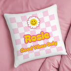 Personalised pink Check Childrens Bedroom Cushion )