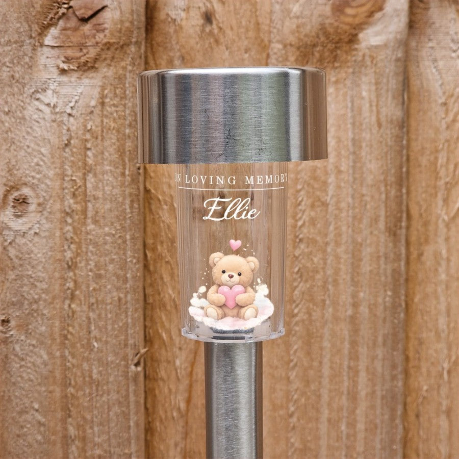 Personalised In Loving Memory Baby Child Pink / Blue / Yellow Teddy Bear Solar Light