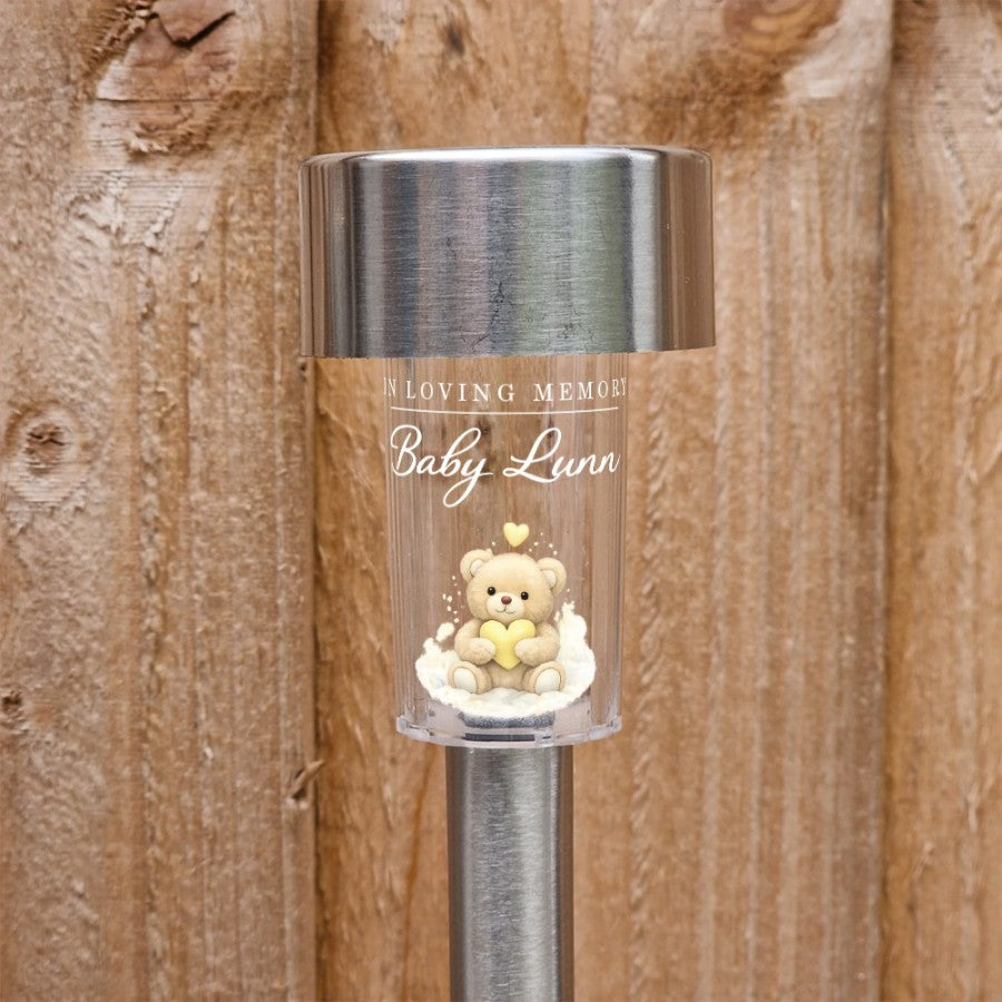 Personalised In Loving Memory Baby Child Pink / Blue / Yellow Teddy Bear Solar Light