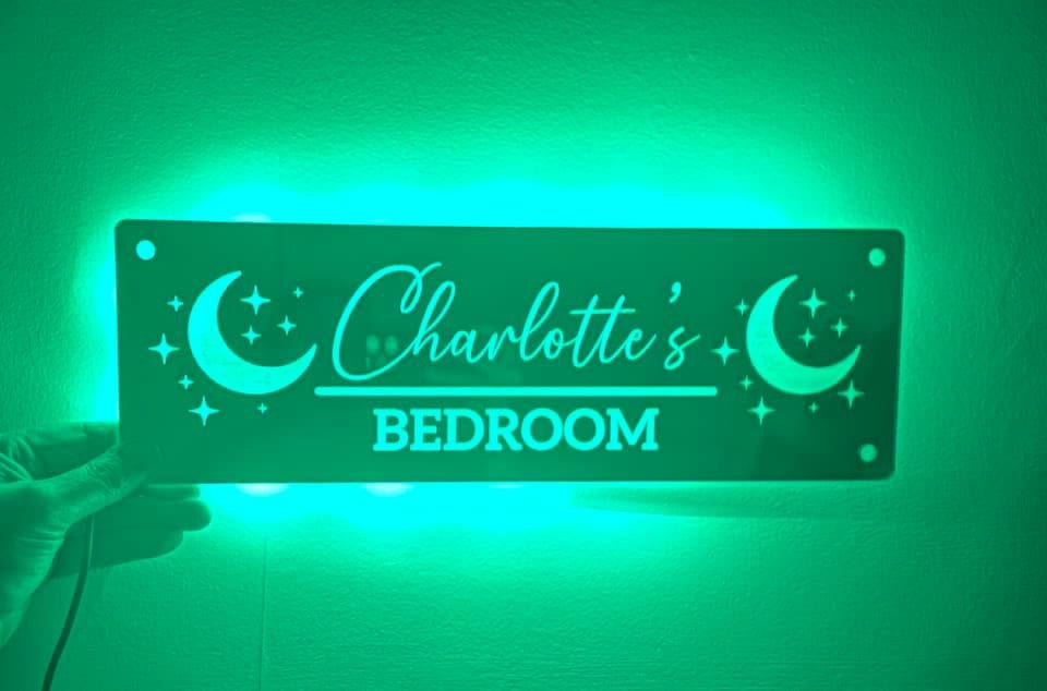 Made to order mirrored personalised light up plaques