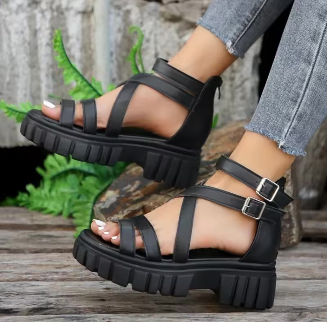 Chunky High Heels Roman Sandals