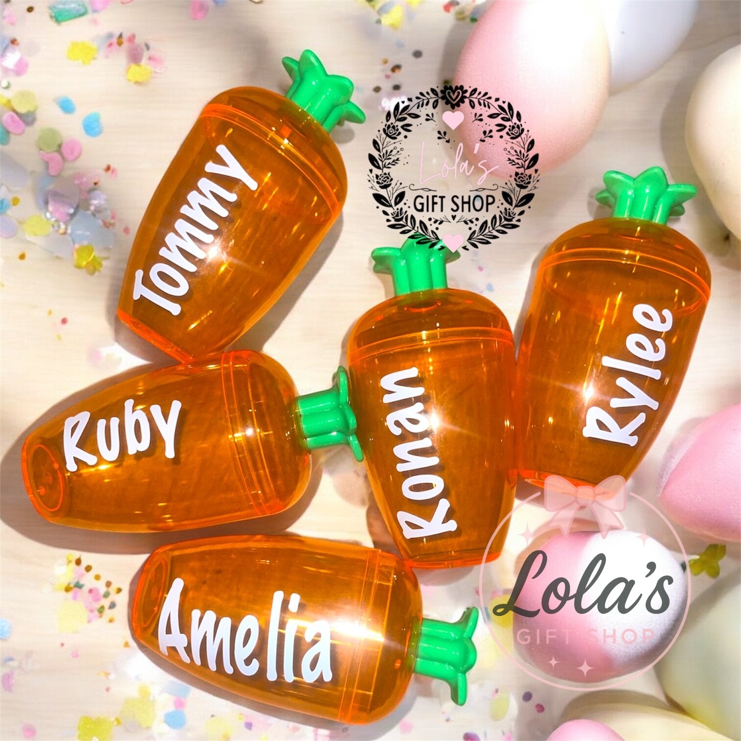 Fillable plastic carrots personalised