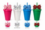 Glitter bow straw toppers