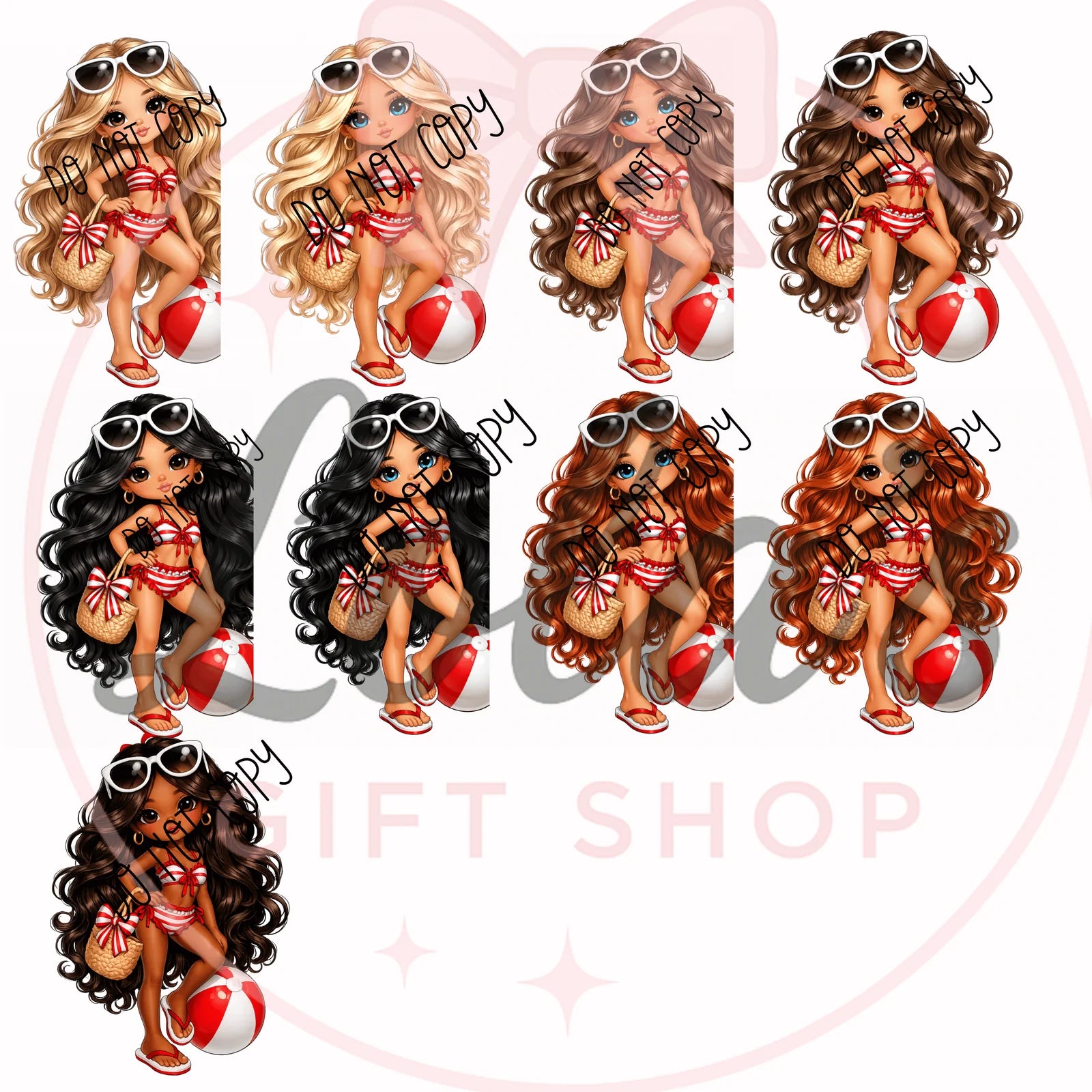 Red bow bikini girl iron on transfer