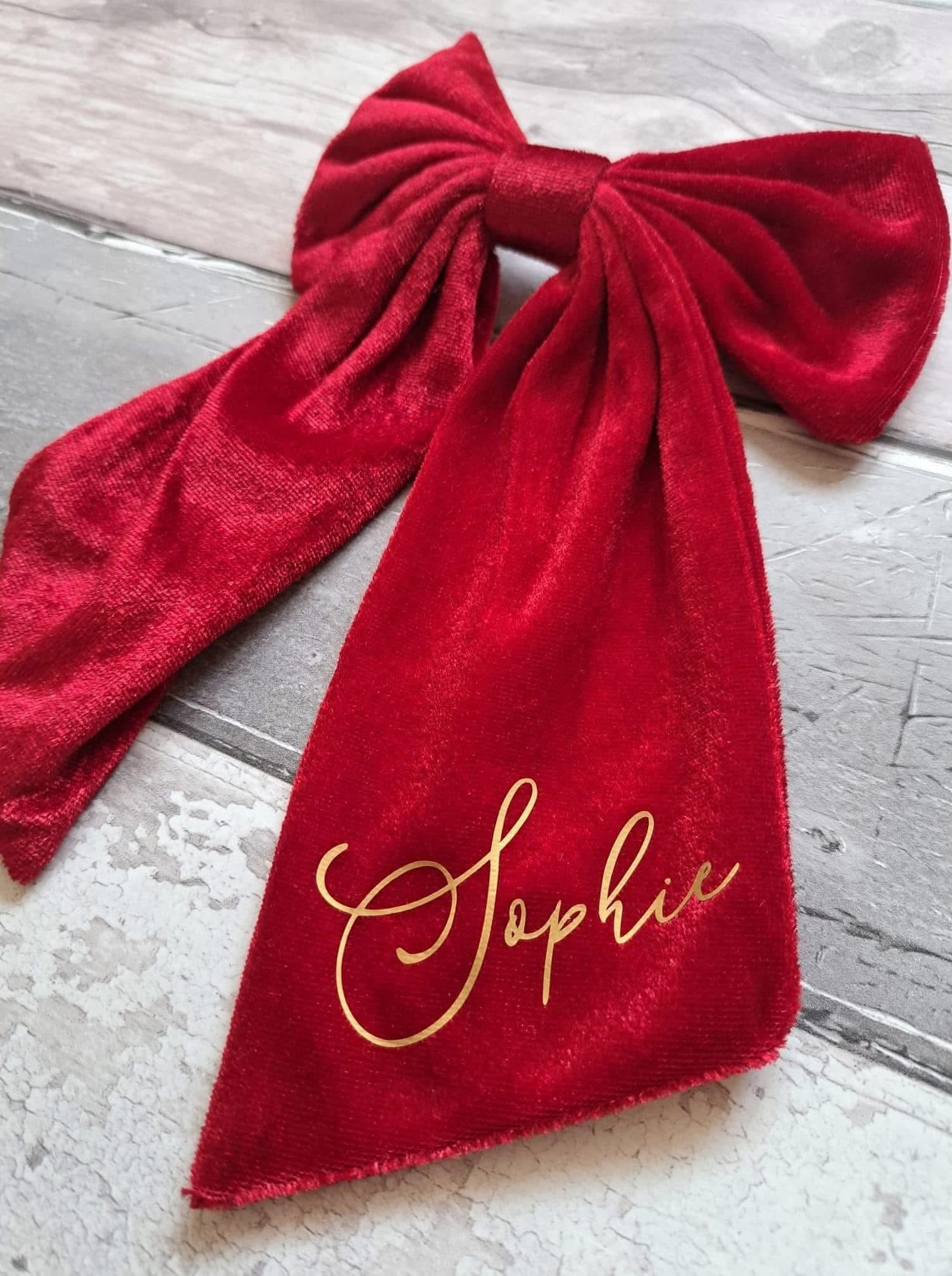 Personalised velvet waterfall bow