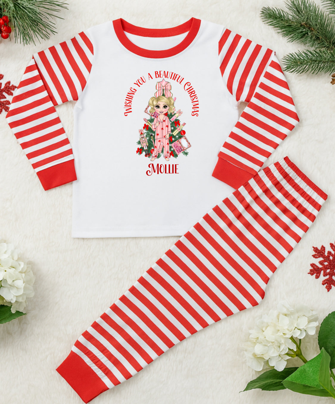 candy cane make up younger girls pyjamas