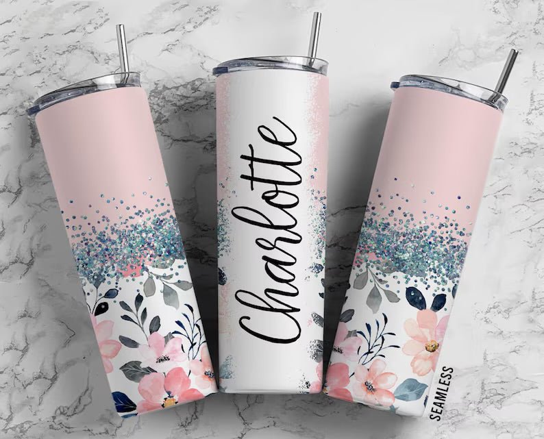 Personalised pink flower tumbler 20oz - Lola’s gift shop <3Personalised pink flower tumbler 20ozLola’s gift shop <3