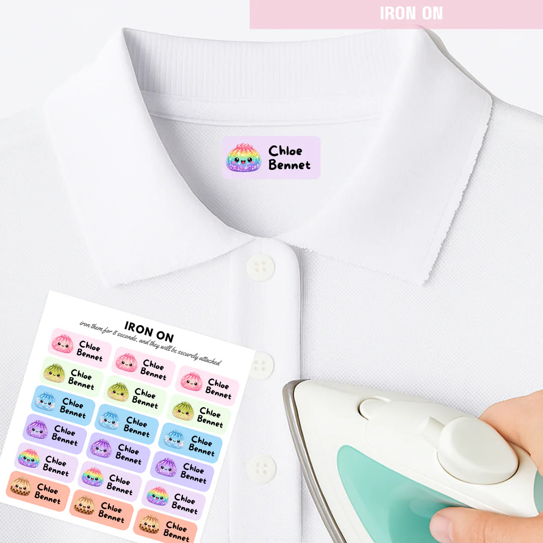 Personalised iron on dumpling labels