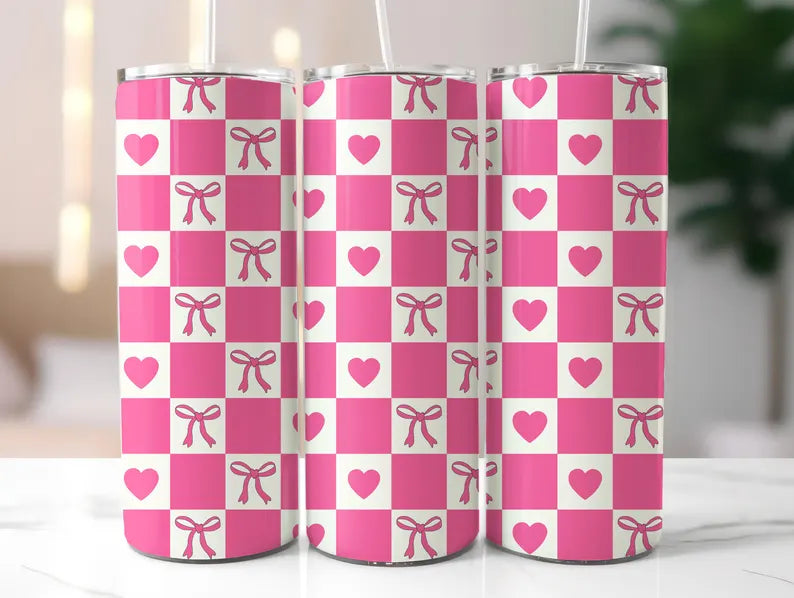 Pink bow heart 20oz tumbler