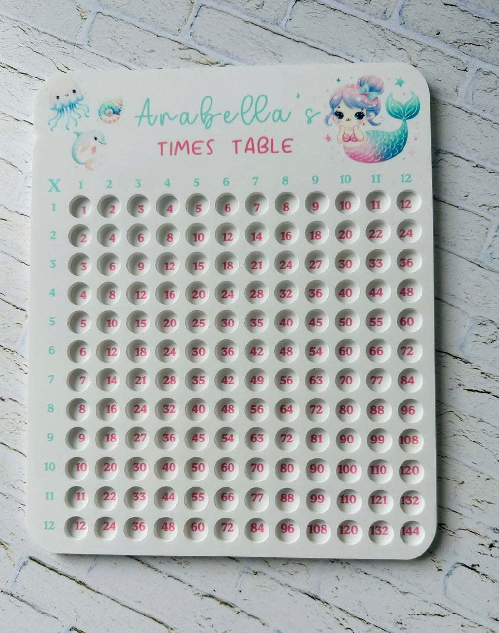 Personalised acrylic times table board