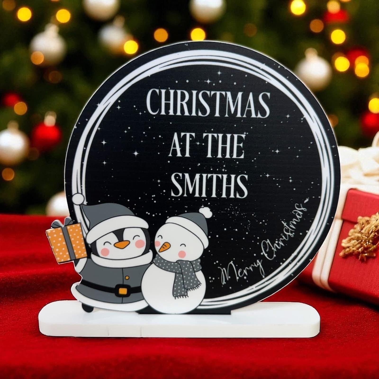 Personalised UV penguin and snowman Printed Christmas Sign