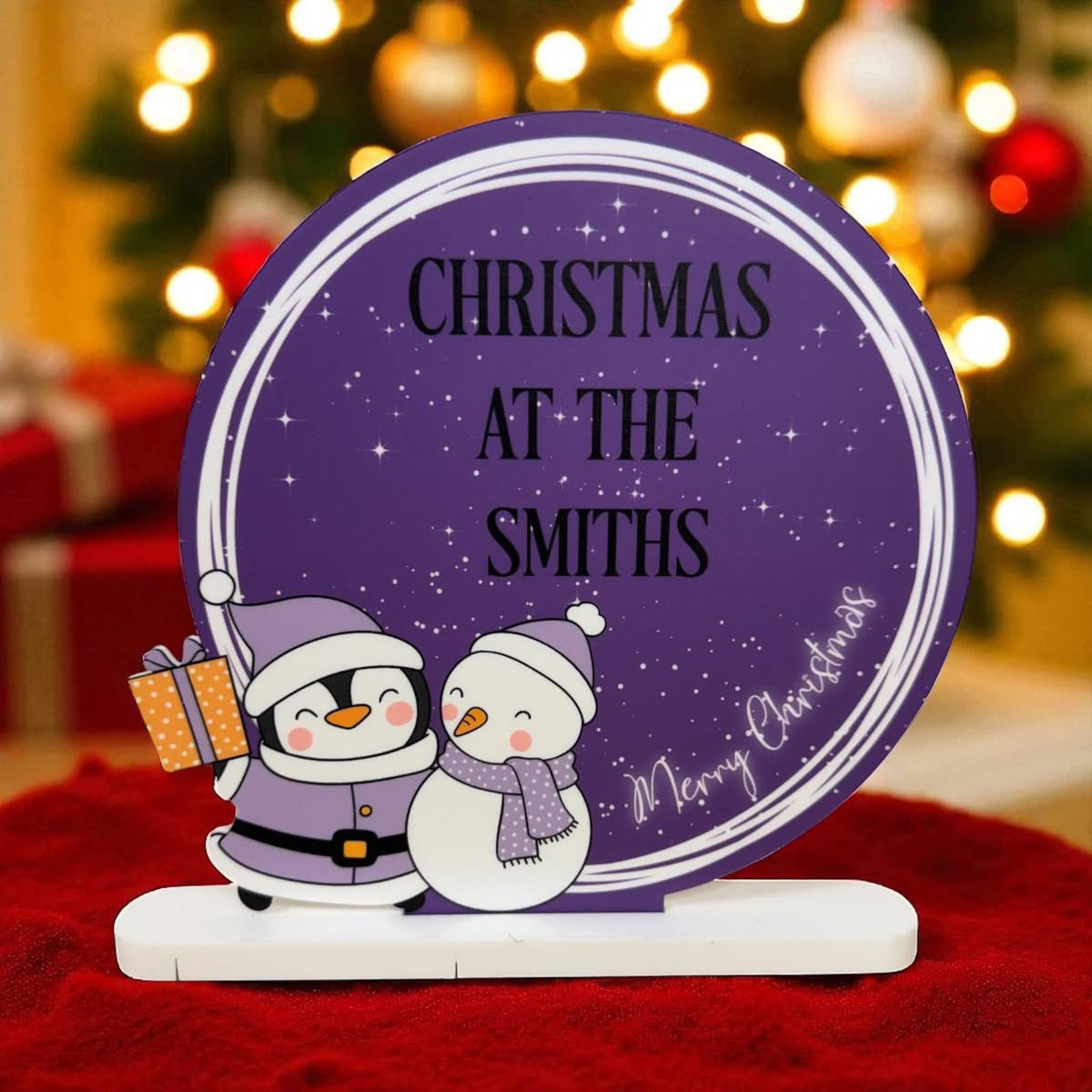 Personalised UV penguin and snowman Printed Christmas Sign