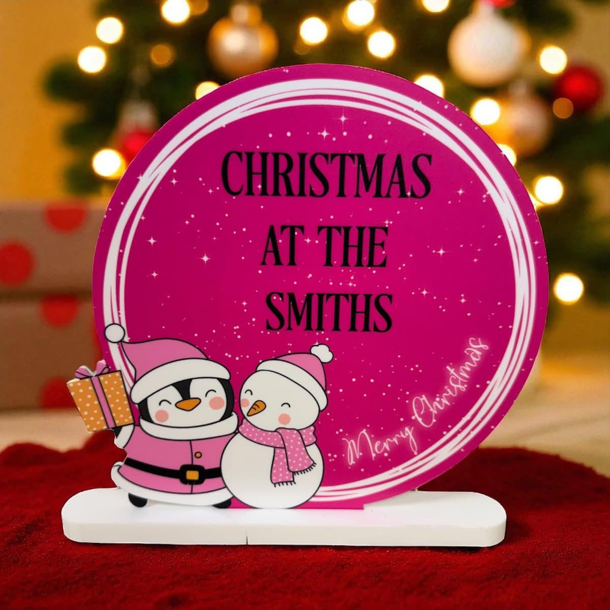Personalised UV penguin and snowman Printed Christmas Sign