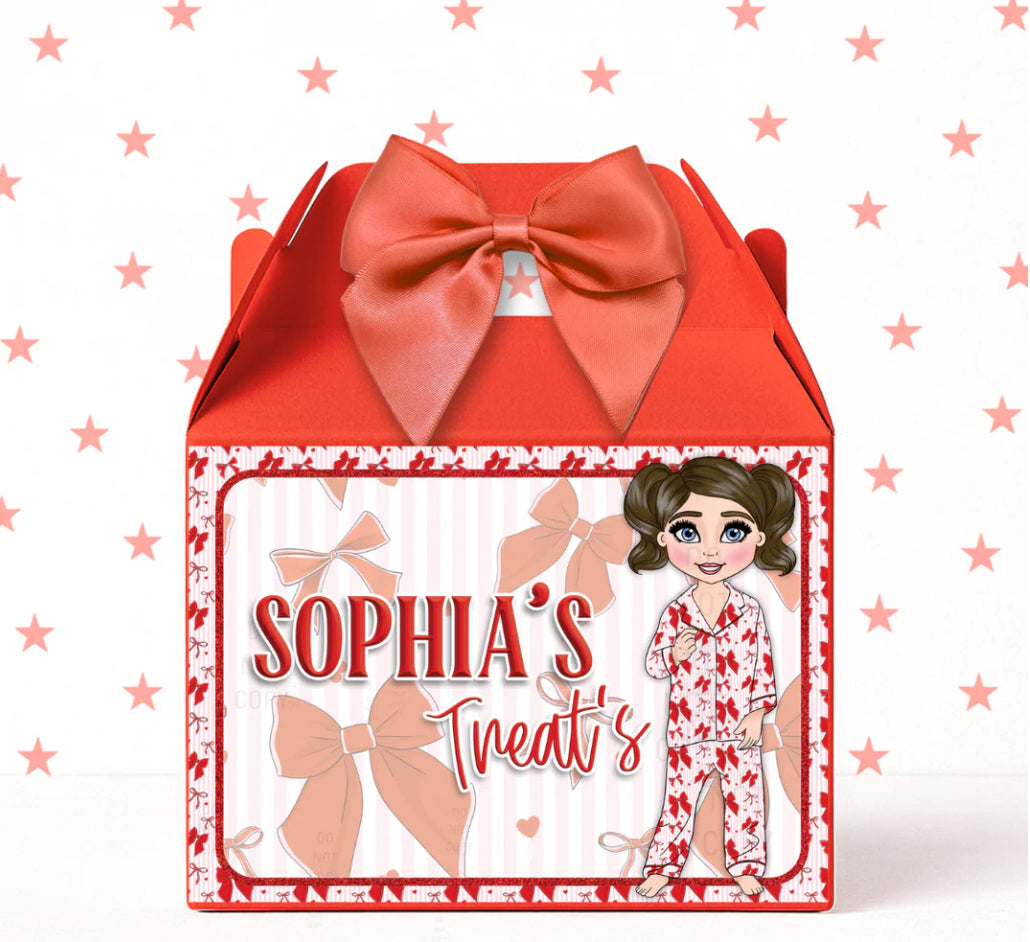 Red bow girl treat box personalised