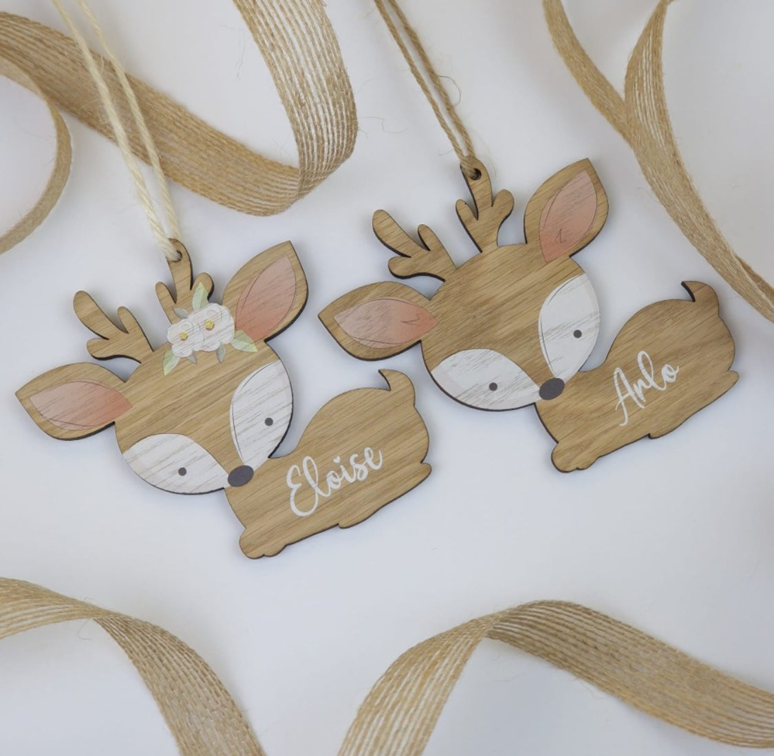 Personalised reindeer hanging decorations
