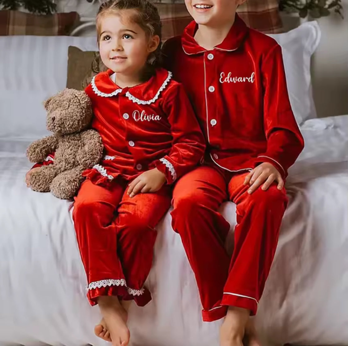 Personalised velvet pyjamas