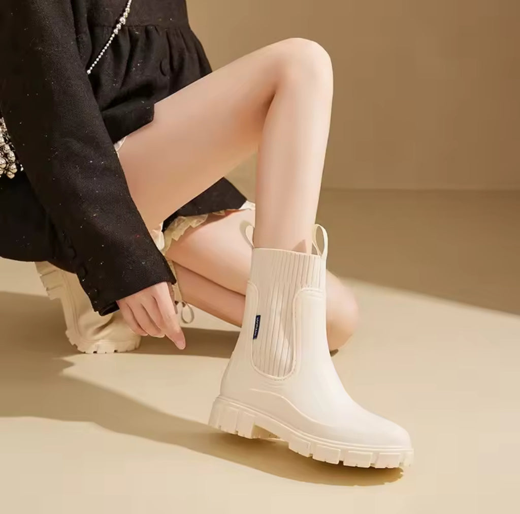 Women's Rain Boots Mid-Calf Outerwear Waterproof Anti-Slip Rubber Shoes