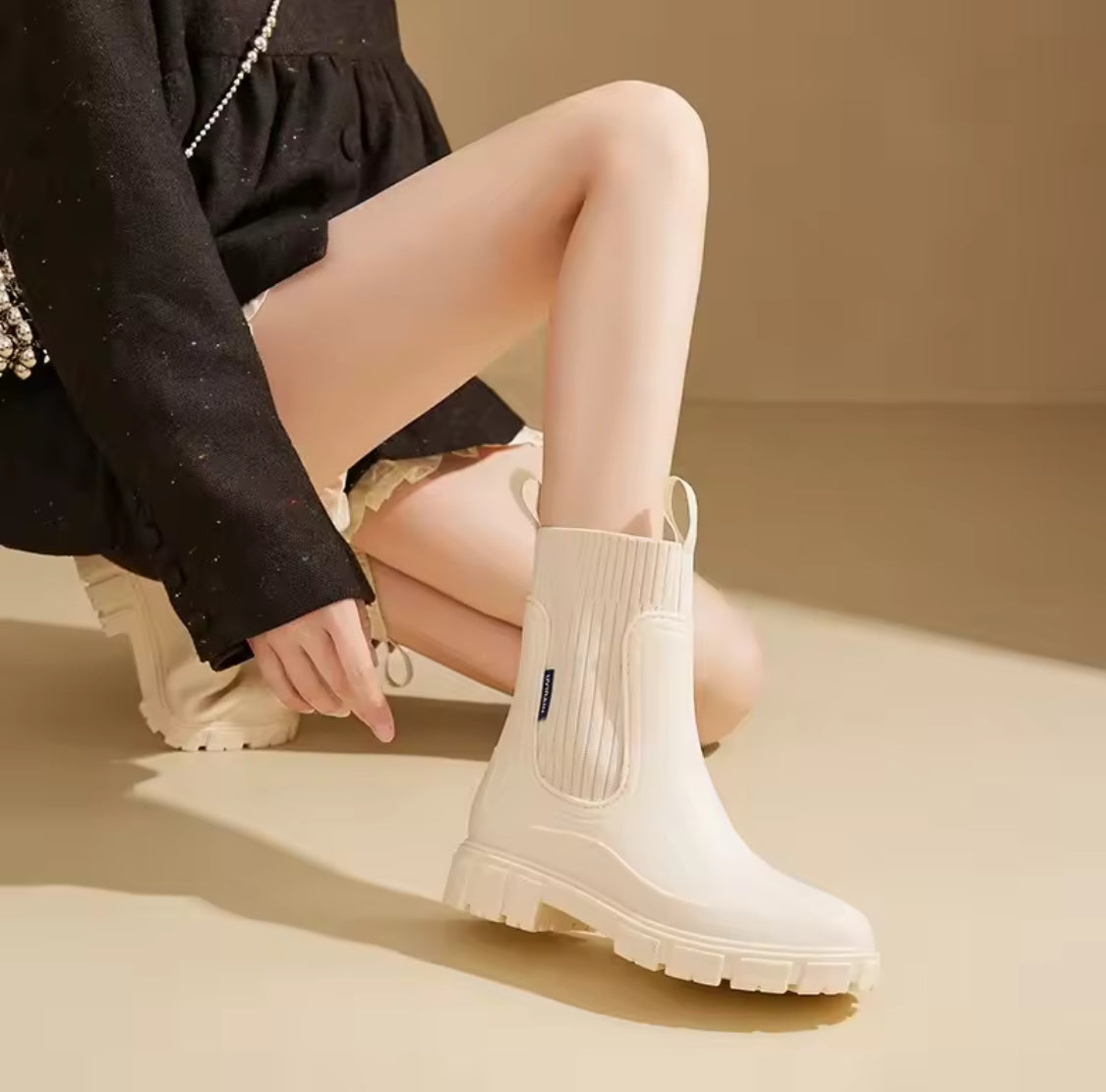 Women's Rain Boots Mid-Calf Outerwear Waterproof Anti-Slip Rubber Shoes