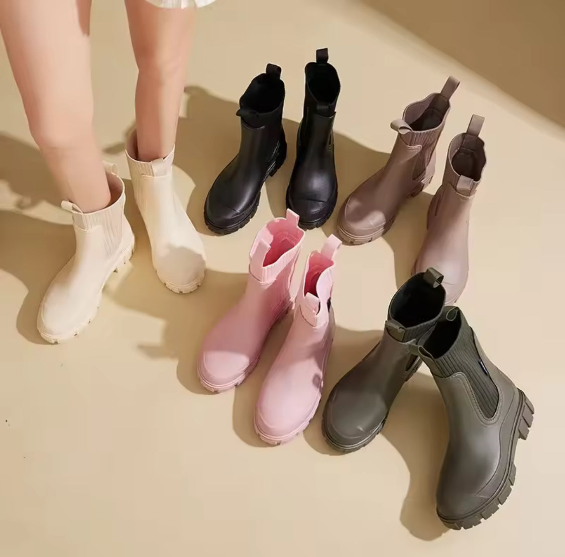 Women's Rain Boots Mid-Calf Outerwear Waterproof Anti-Slip Rubber Shoes