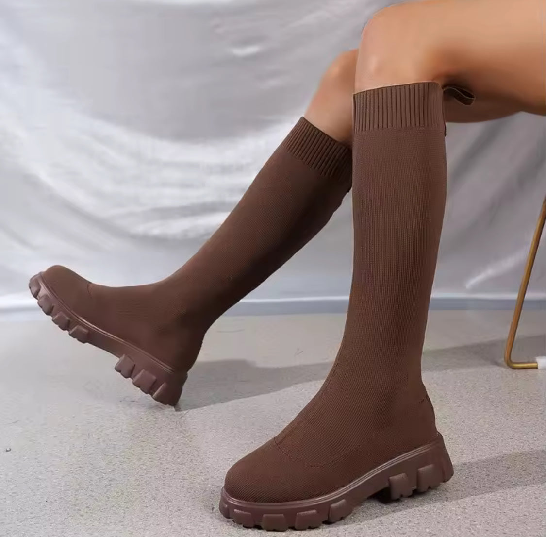 Fashion Women's Boots Mid Sleeve Elastic Socks Boots Thick Sole Boots