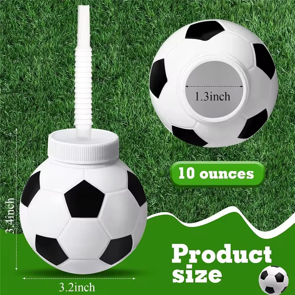 Novelty football cup with bendy straw