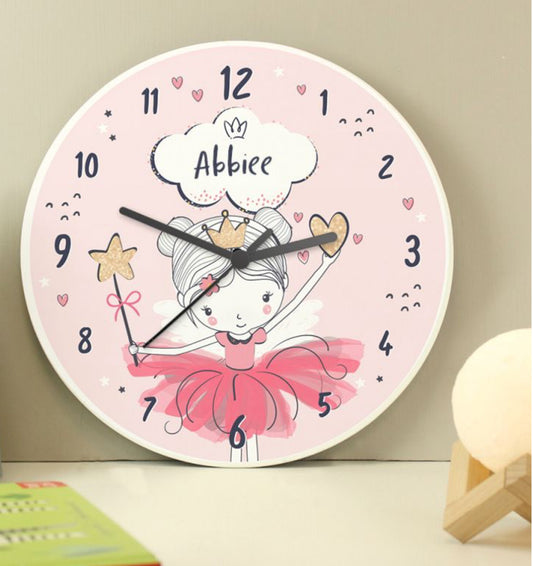 Personalised pastel wooden fairy clock