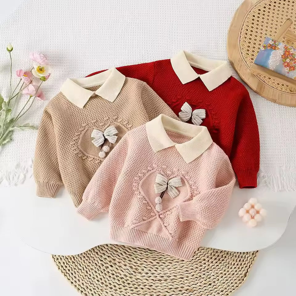 Knitted bow jumper and skirt sets