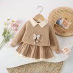 Knitted bow jumper and skirt sets