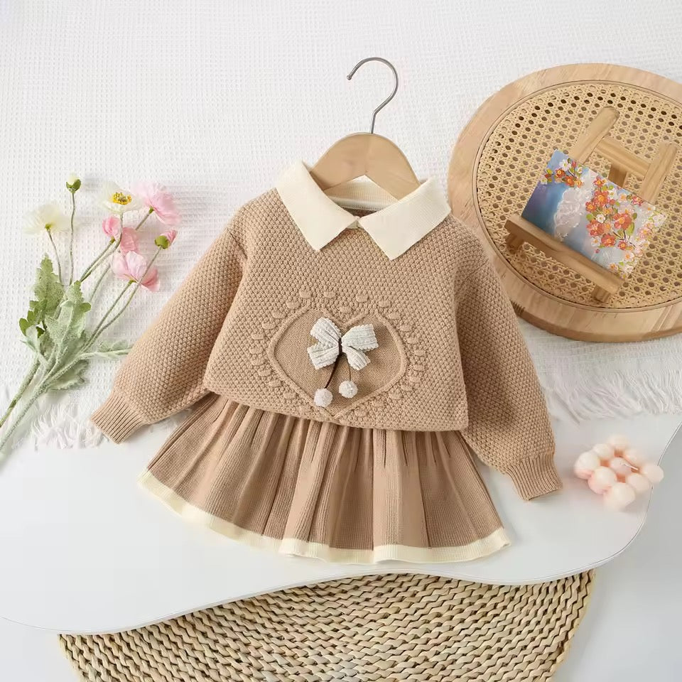 Knitted bow jumper and skirt sets