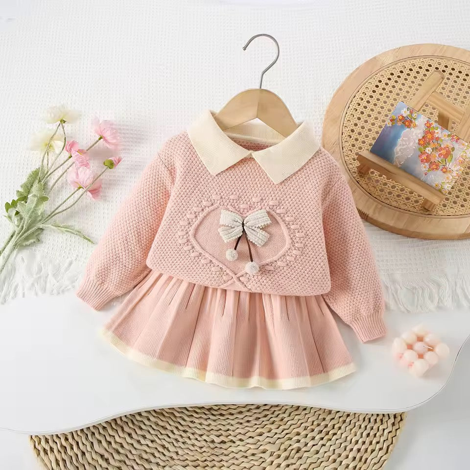 Knitted bow jumper and skirt sets
