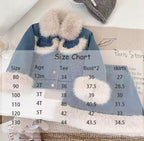 Girls luxury denim padded jacket and skirt set with faux fur edging