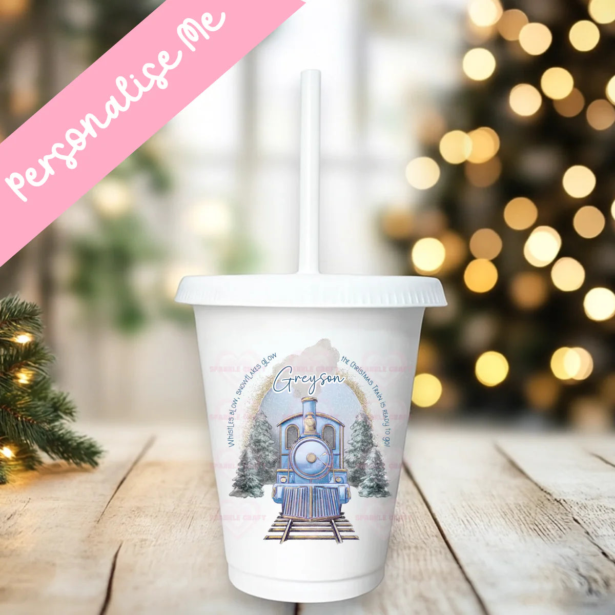 Christmas train personalised 16oz cold cup