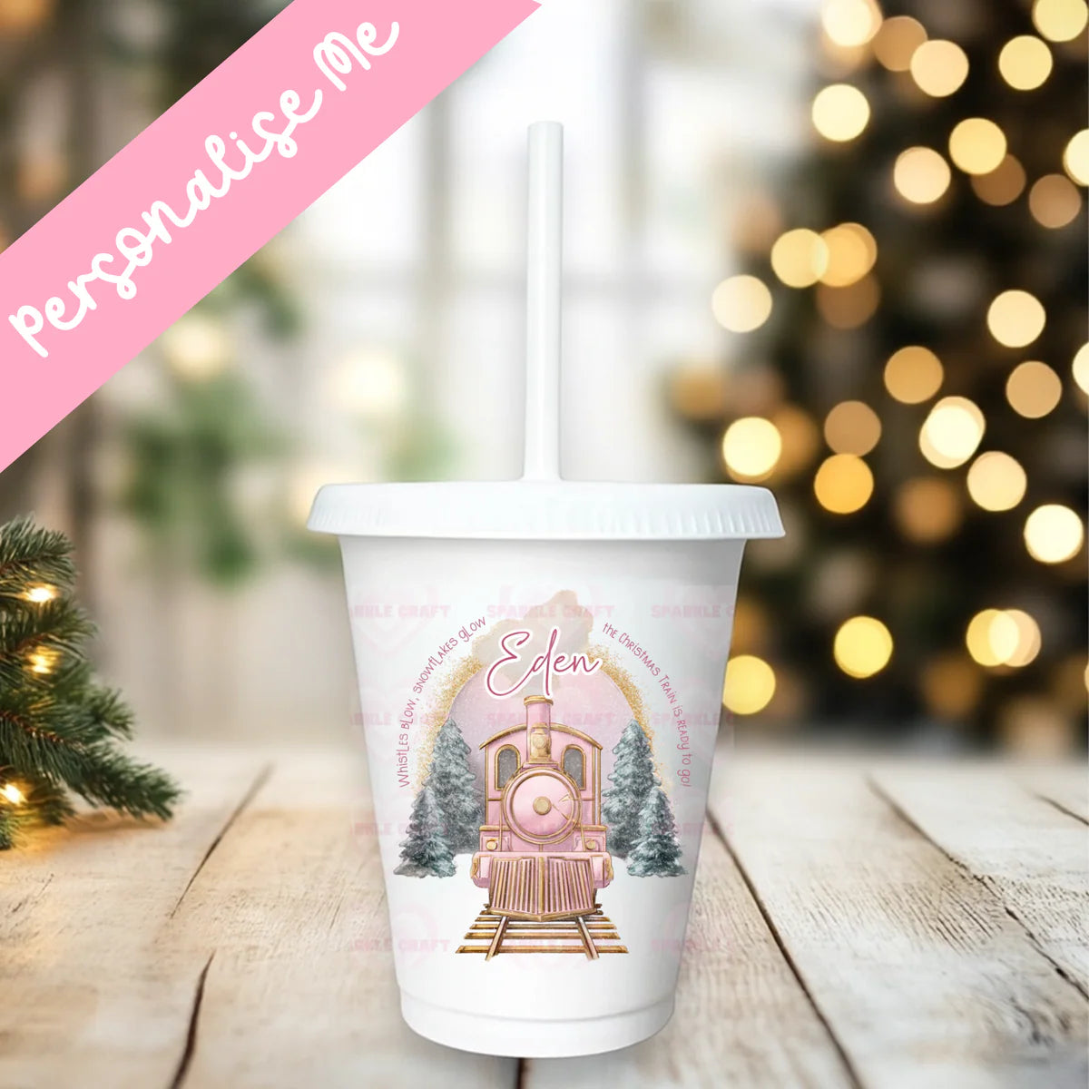 Christmas train personalised 16oz cold cup