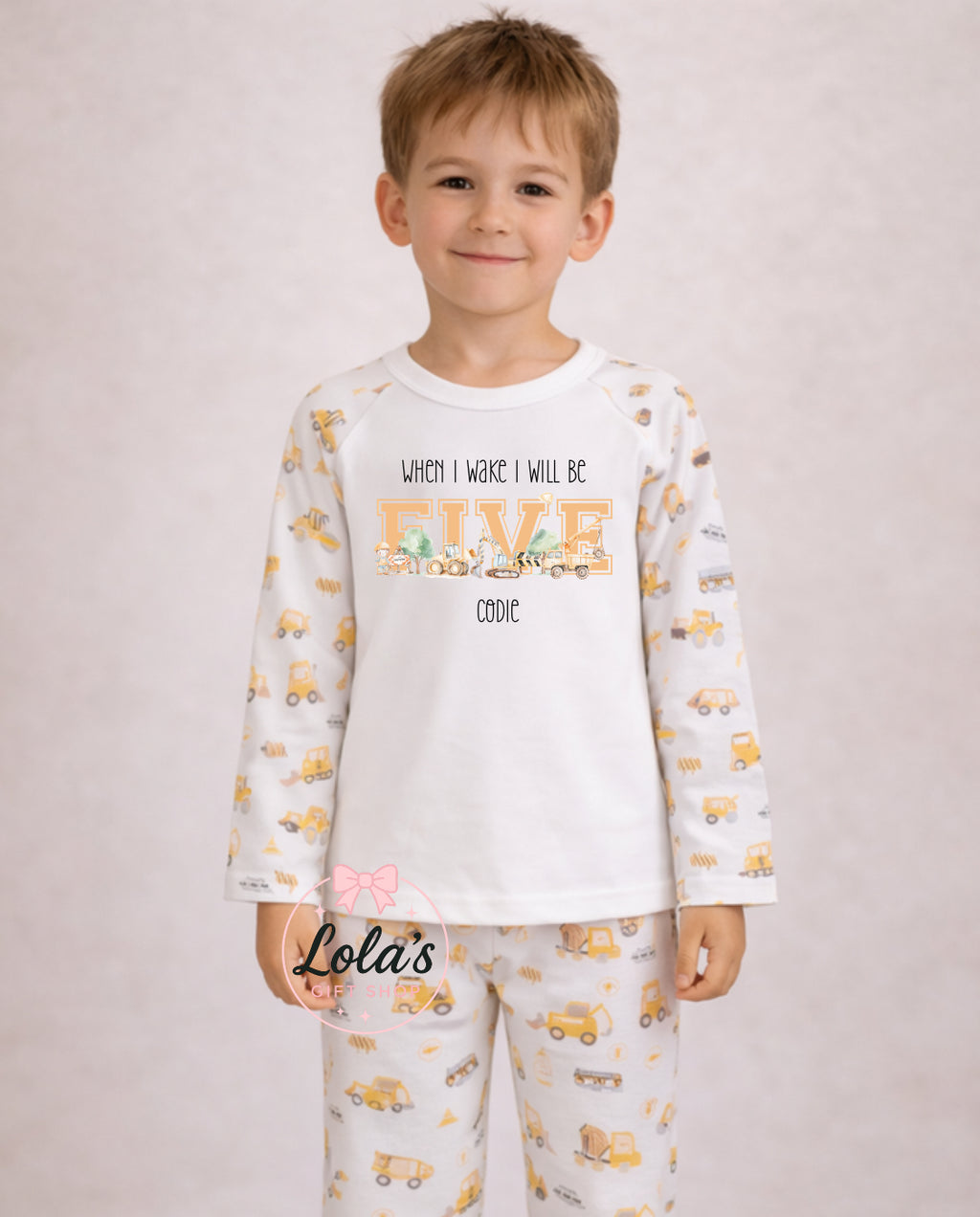 Personalised when I wake construction pyjamas