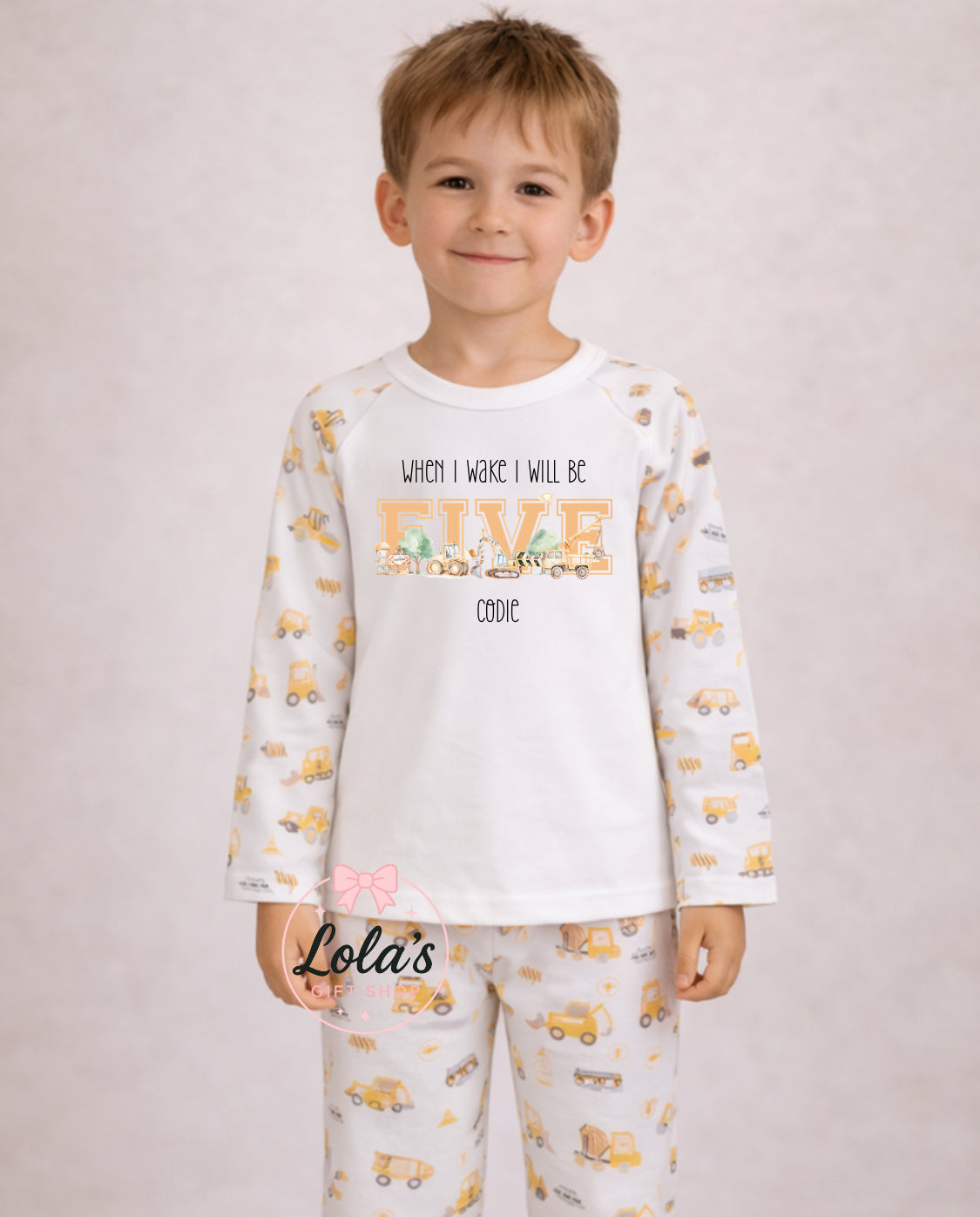 Personalised when I wake construction pyjamas