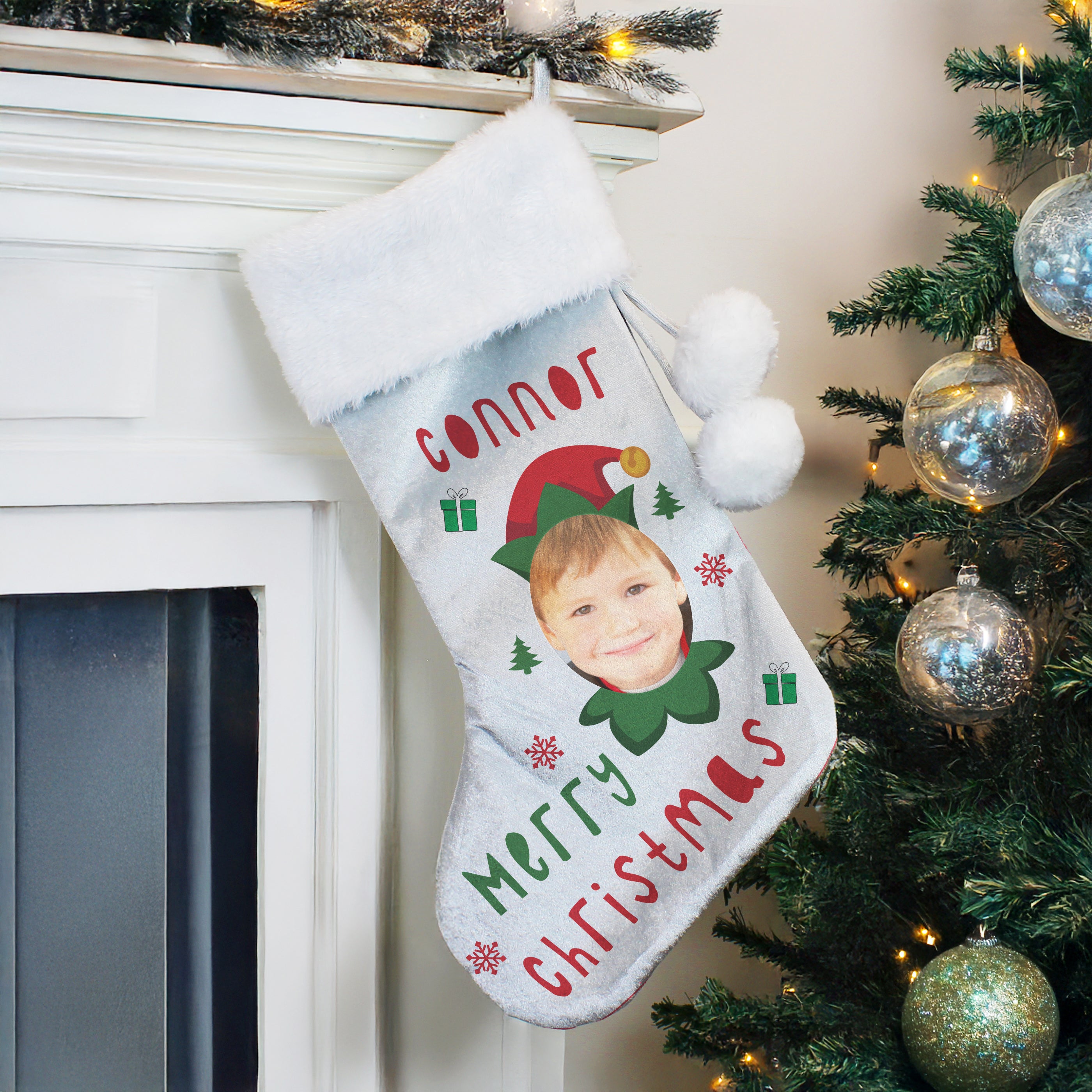 Personalised Photo Upload Elf Christmas Stocking