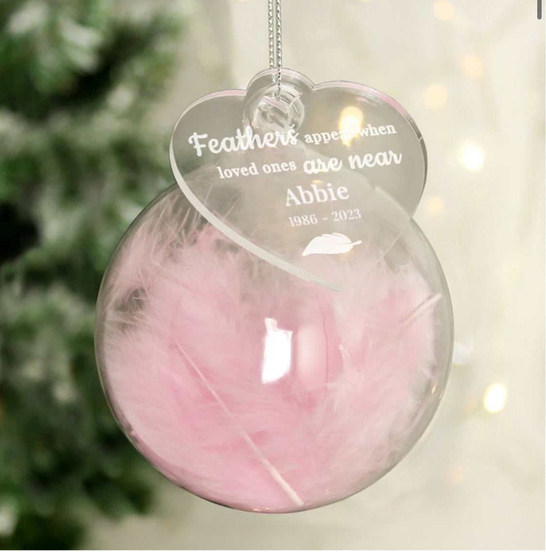 Personalised Memorial Feather Bauble- 3 colours