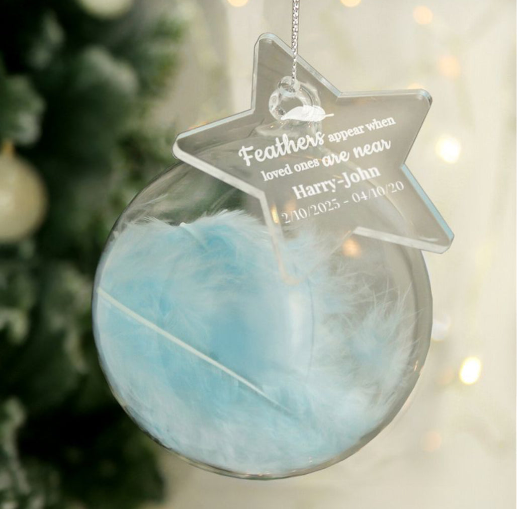 Personalised Memorial Feather Bauble- 3 colours