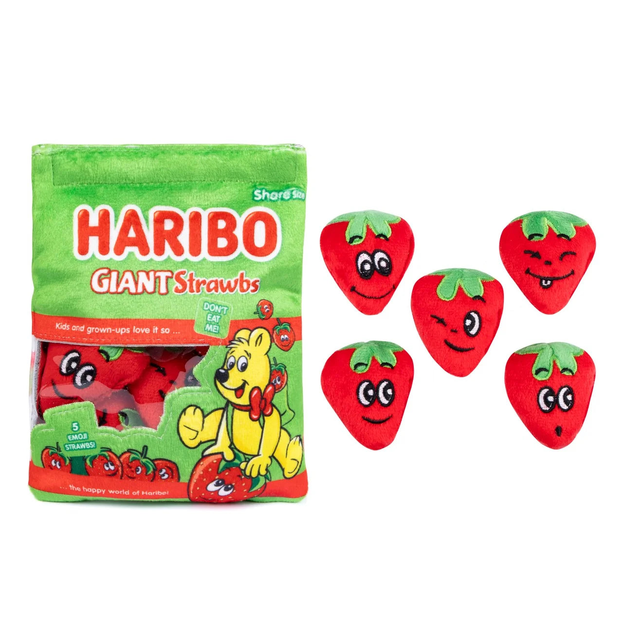 Haribo giant Strawb plushie packet and strawbs