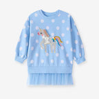 Mesh Sweatshirts Animal Unicorn Embroidery