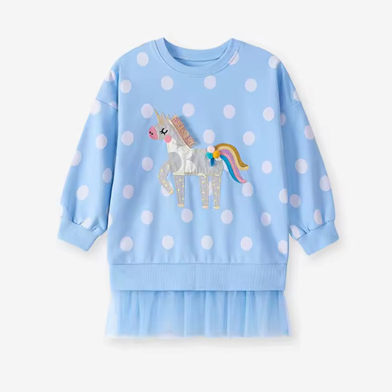 Mesh Sweatshirts Animal Unicorn Embroidery