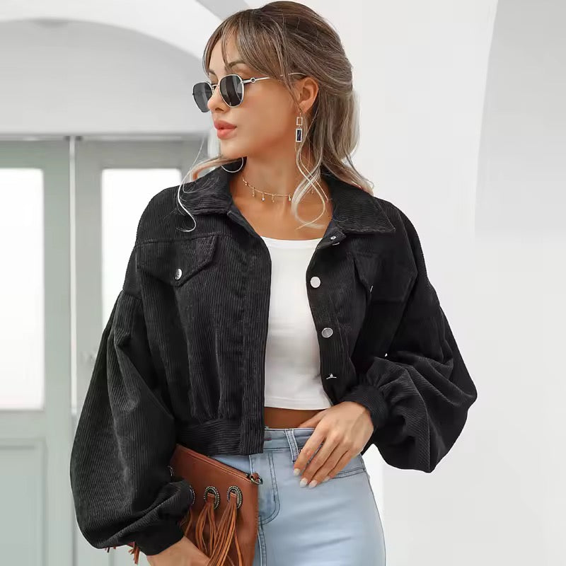 Turn-down Collar Corduroy Loose Women's Jacket
