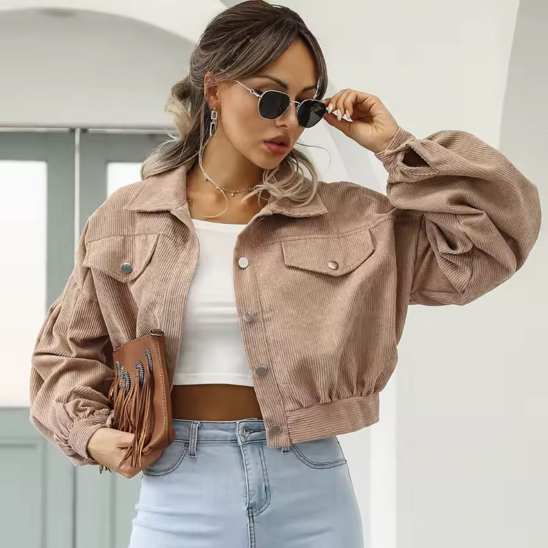 Turn-down Collar Corduroy Loose Women's Jacket