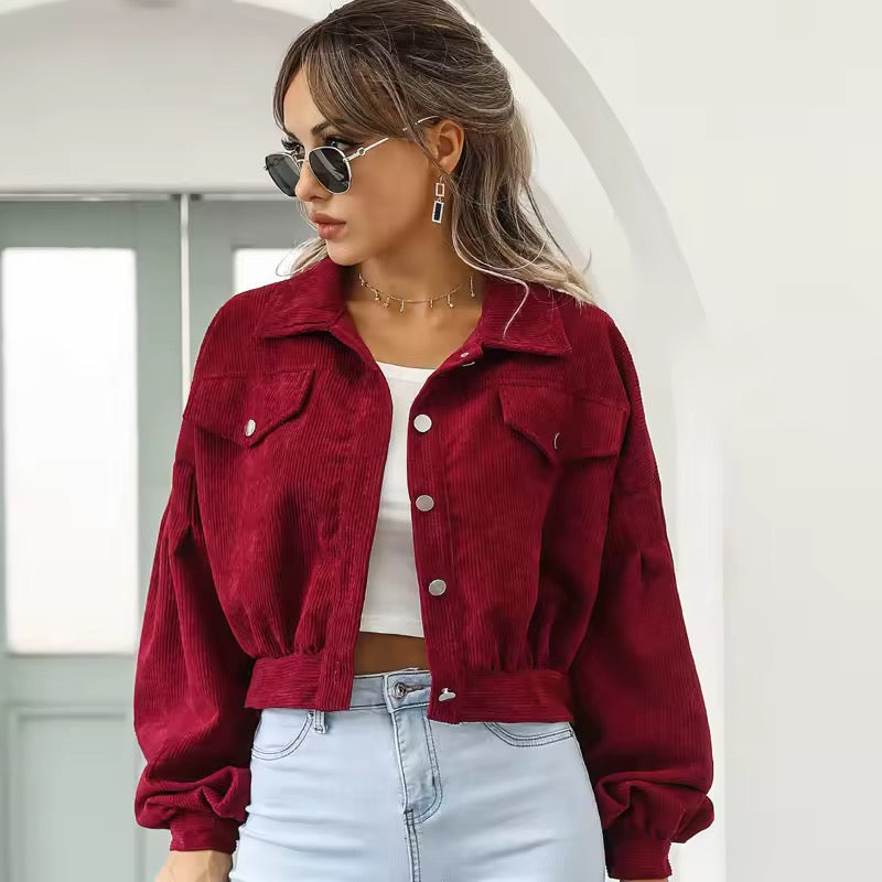 Turn-down Collar Corduroy Loose Women's Jacket